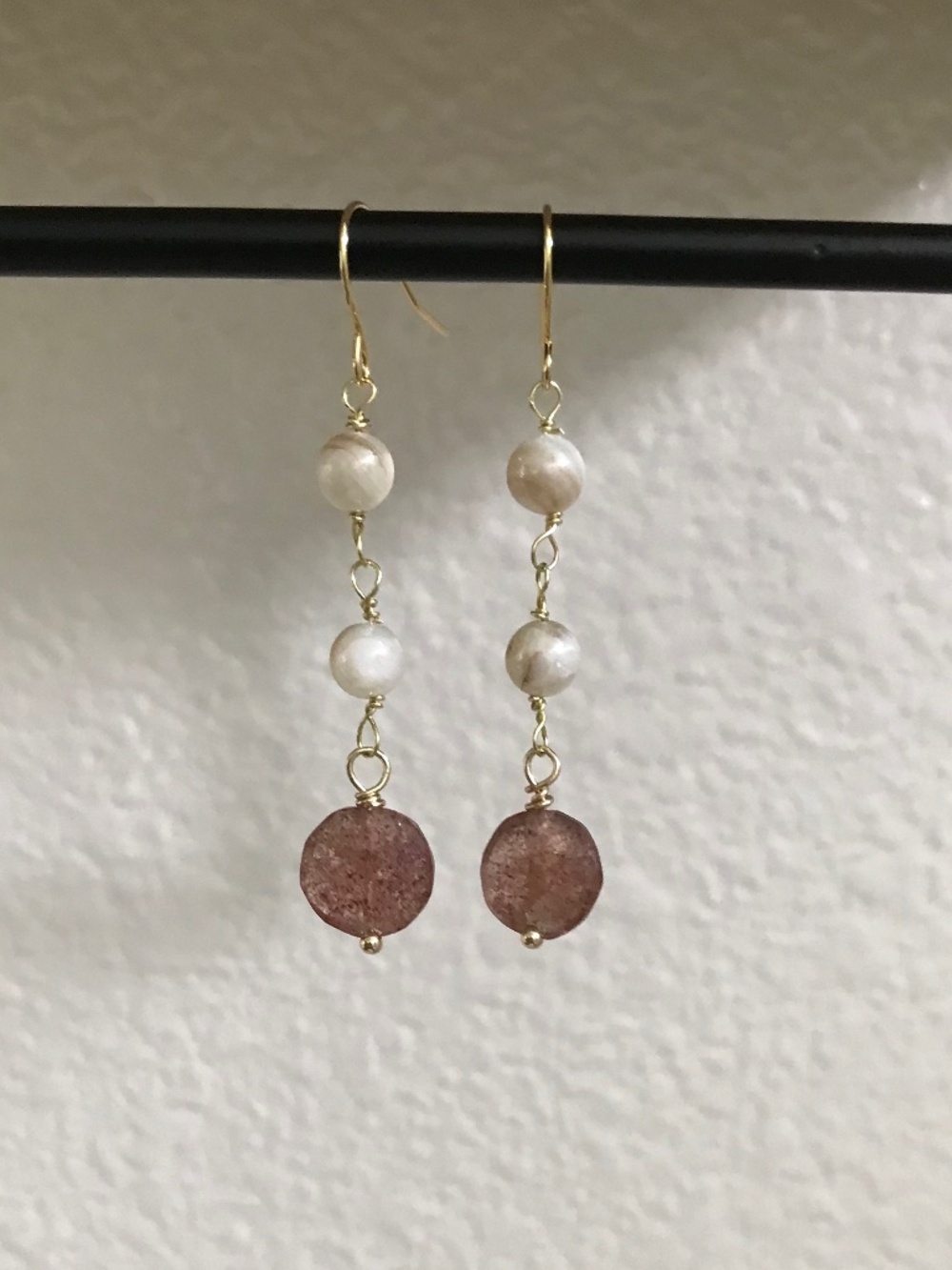 Handmade Strawberry Quarts Dangle Earrings